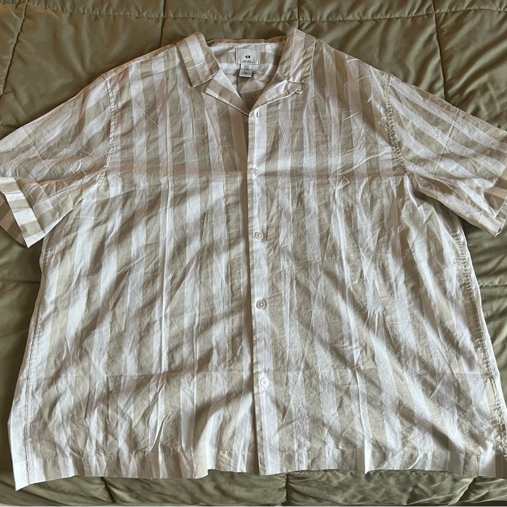 H&M Cream and White Casual Button Down Shirt